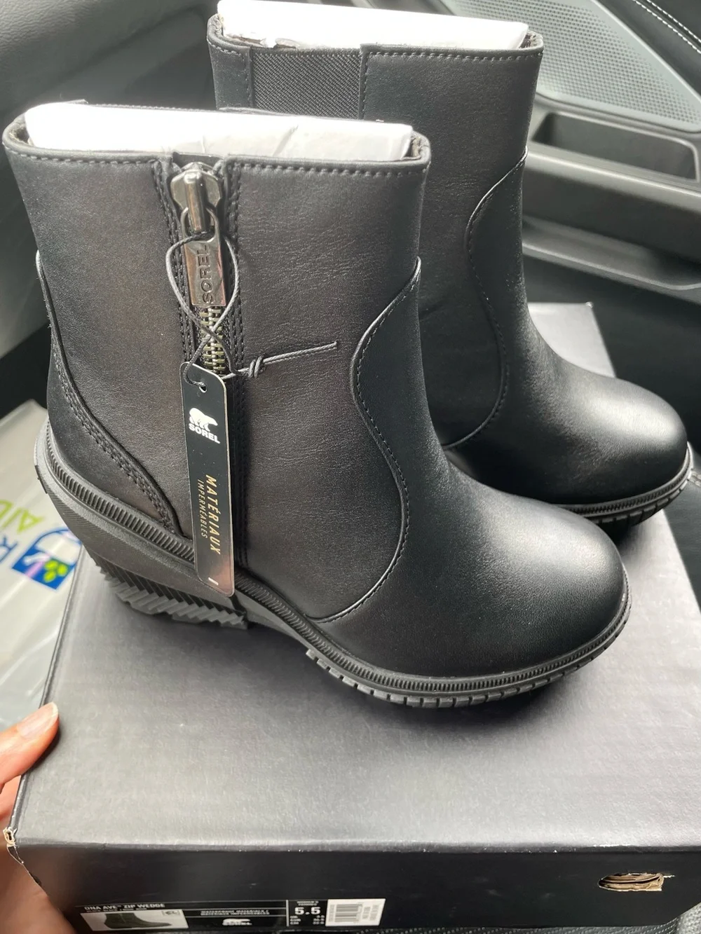 Sorel Black Leather Ankle Booties with Side Zip Pull